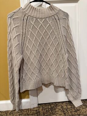 Tan Cable-Knit Mock Neck Sweater - Cream